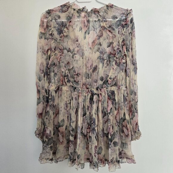 Zimmermann Jasper Floral Ruffle Sheer Blouse Top Size 1 Small b75E - Picture 4 of 10